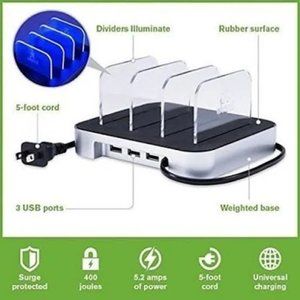 Sharper Image 3-Port USB Lighted Charging Station with Cord Atomi TS1758 READ